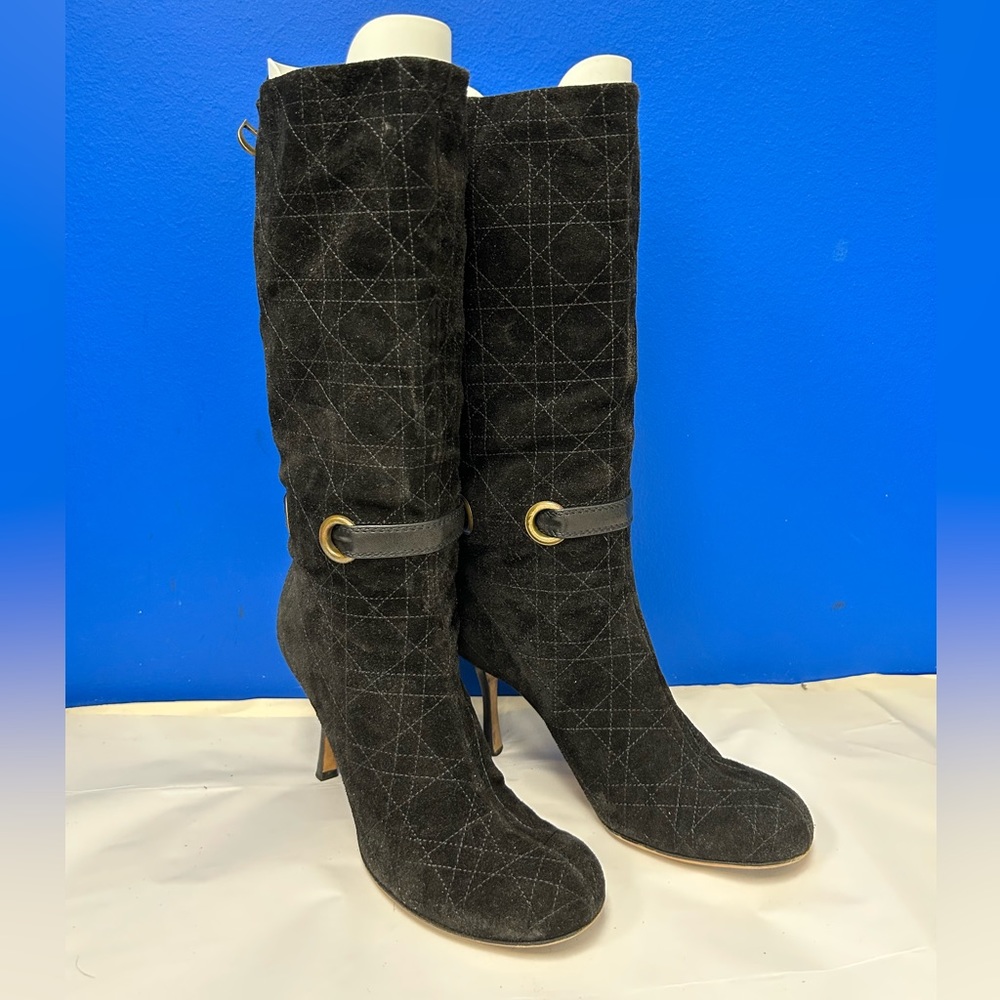 CHRISTIAN DIOR LADIES Black Suede Heels Boots sz US 8.5/ EU 38.5